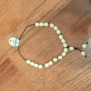 VF Greek White Beaded Necklace with Metal Accents and a Black Cord New with Tags